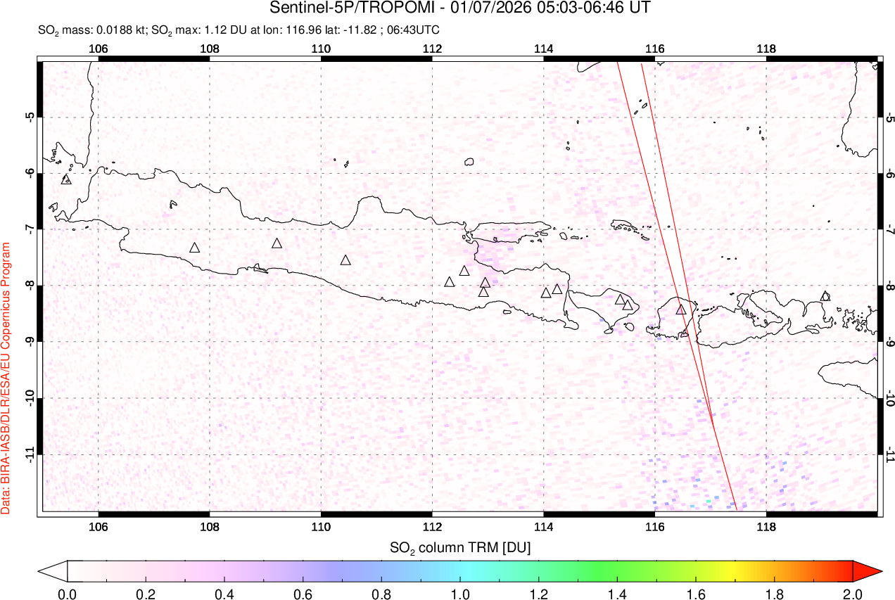 A sulfur dioxide image over Java, Indonesia on Jan 07, 2026.
