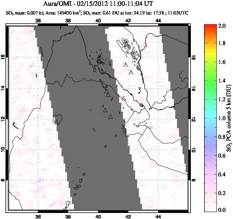 A sulfur dioxide image over Afar and southern Red Sea on Feb 15, 2012.