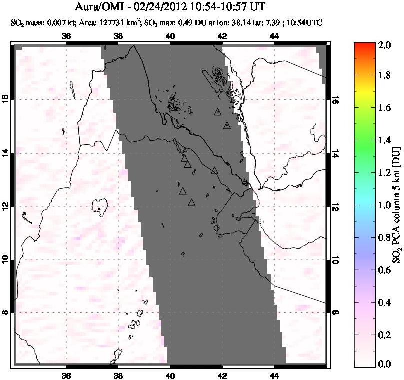 A sulfur dioxide image over Afar and southern Red Sea on Feb 24, 2012.