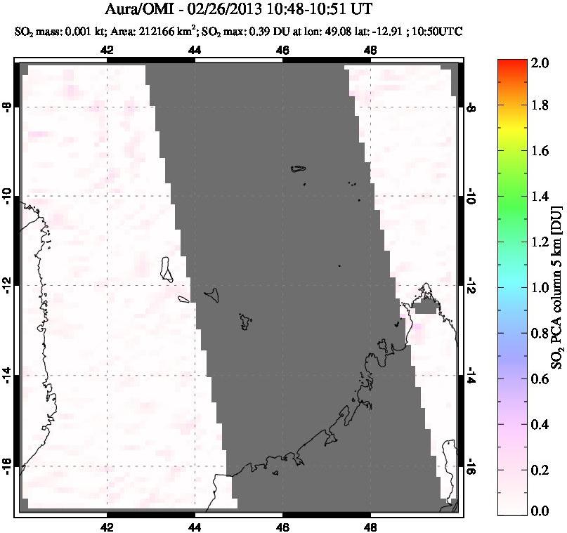 A sulfur dioxide image over Comoro Islands on Feb 26, 2013.