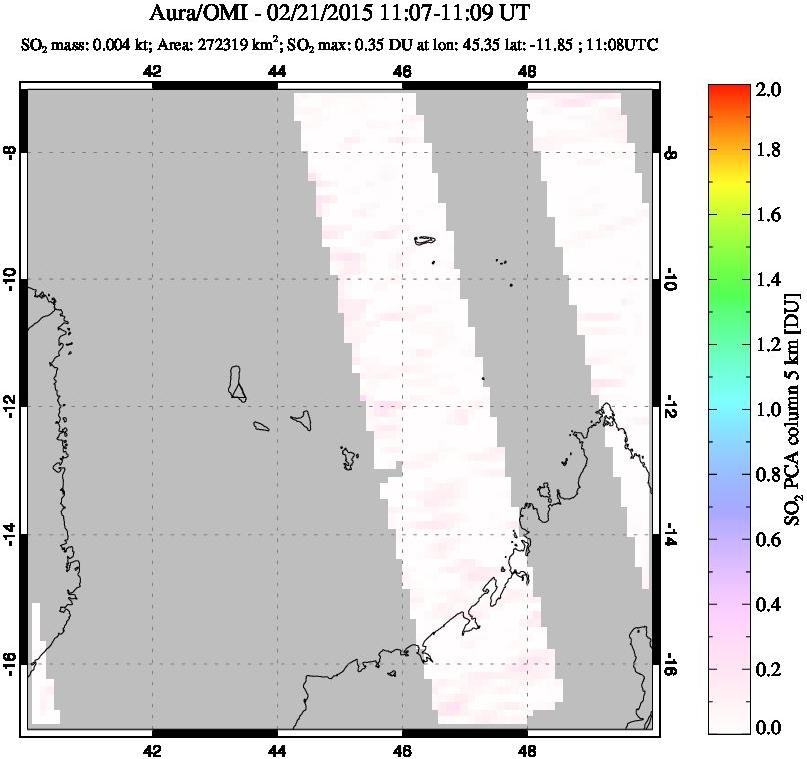 A sulfur dioxide image over Comoro Islands on Feb 21, 2015.