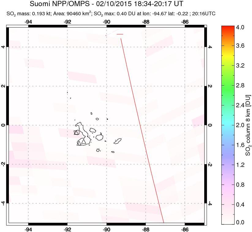 A sulfur dioxide image over Galápagos Islands on Feb 10, 2015.