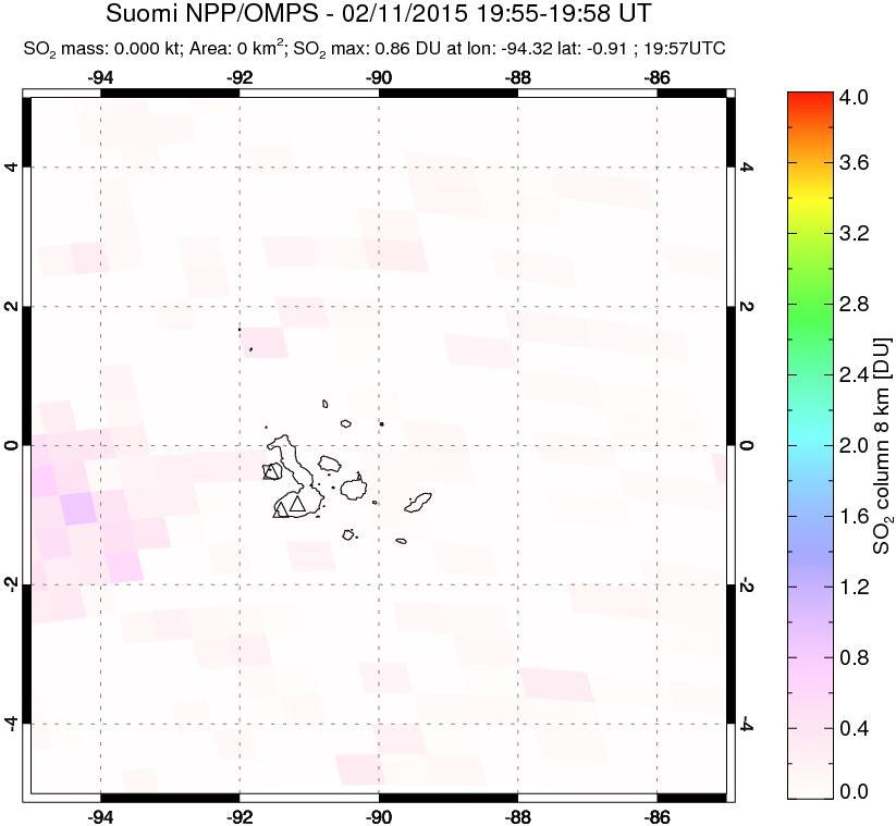 A sulfur dioxide image over Galápagos Islands on Feb 11, 2015.