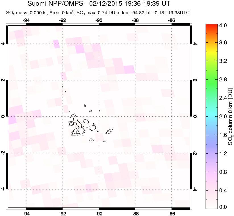 A sulfur dioxide image over Galápagos Islands on Feb 12, 2015.