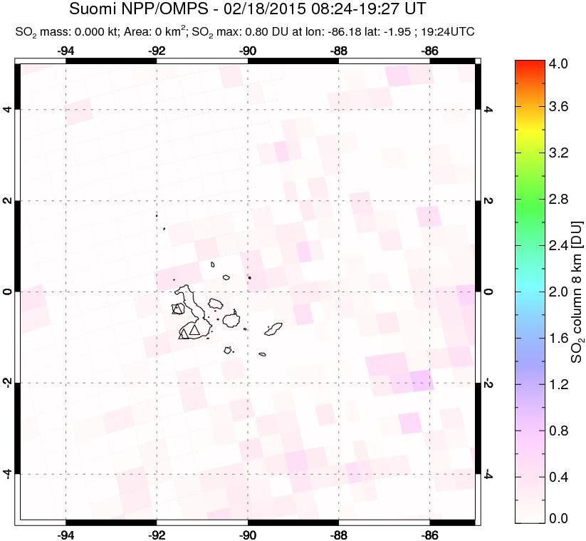 A sulfur dioxide image over Galápagos Islands on Feb 18, 2015.