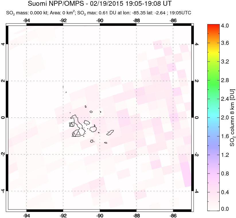 A sulfur dioxide image over Galápagos Islands on Feb 19, 2015.