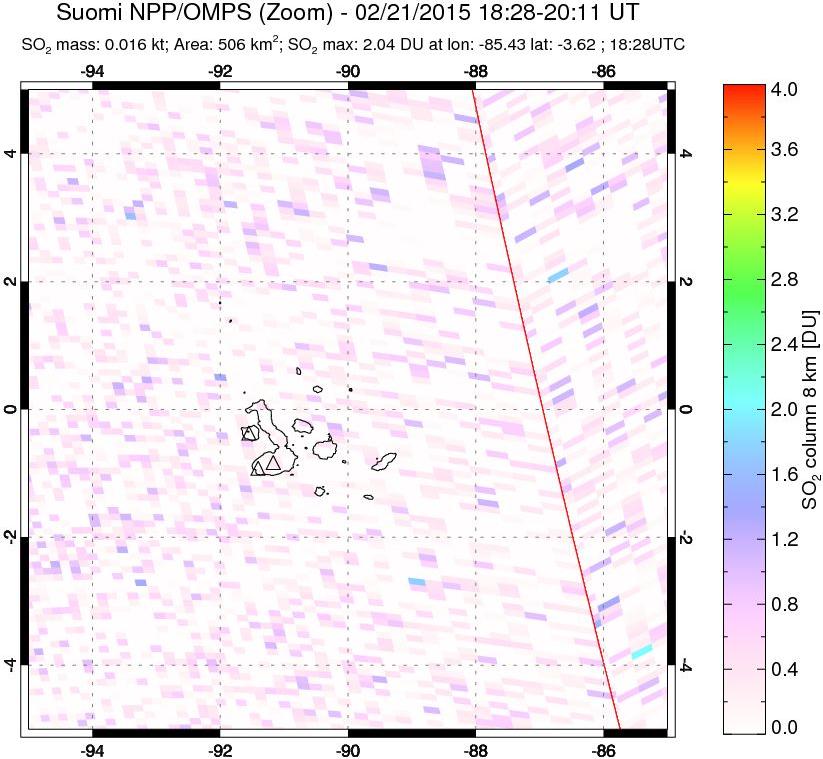 A sulfur dioxide image over Galápagos Islands on Feb 21, 2015.