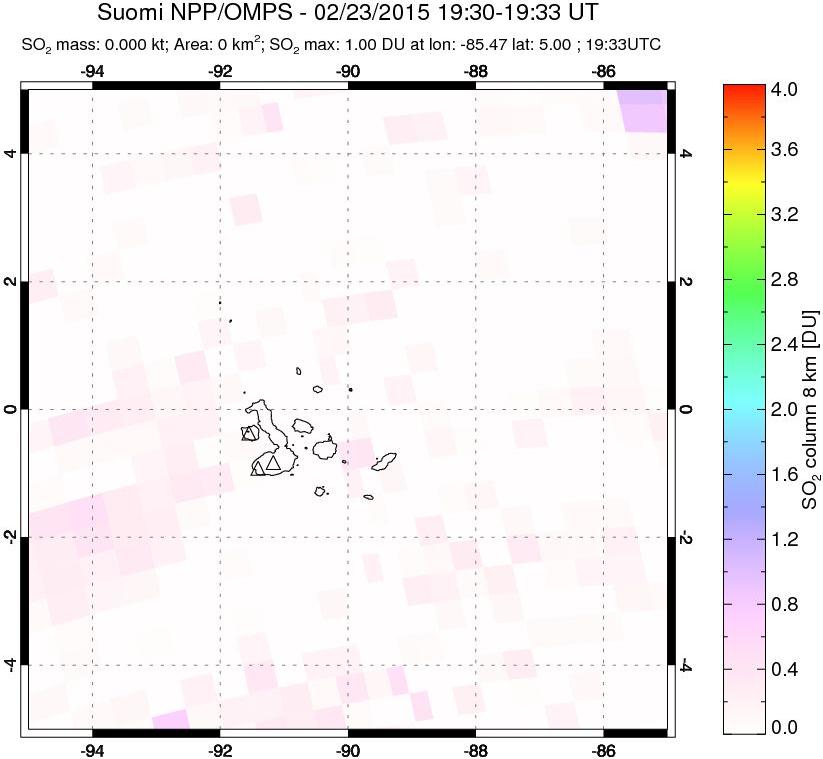 A sulfur dioxide image over Galápagos Islands on Feb 23, 2015.