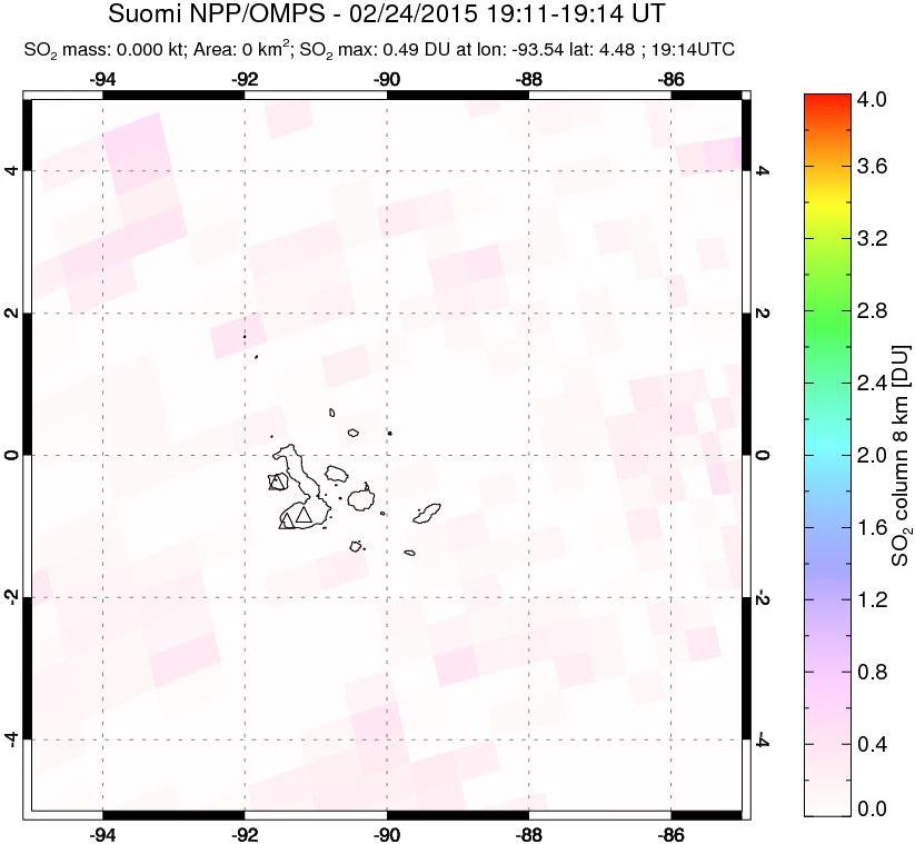 A sulfur dioxide image over Galápagos Islands on Feb 24, 2015.