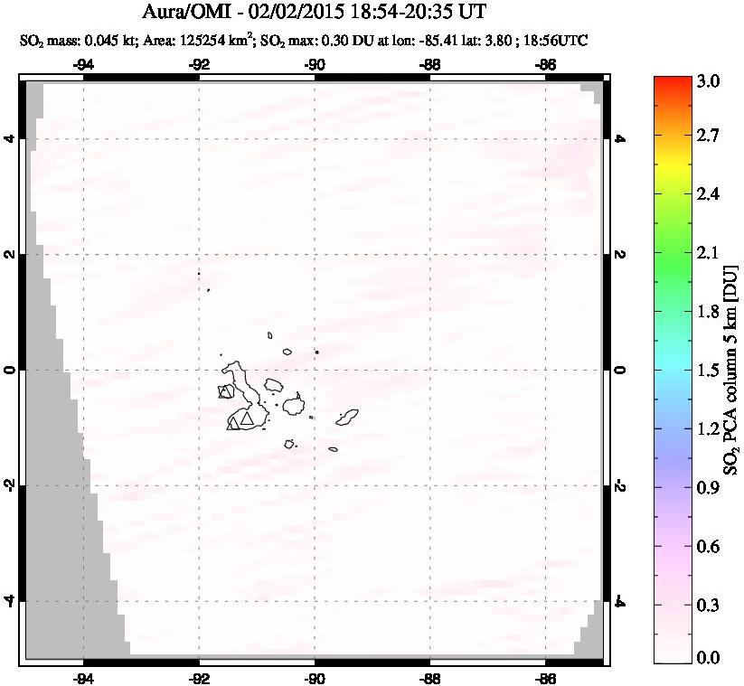 A sulfur dioxide image over Galápagos Islands on Feb 02, 2015.
