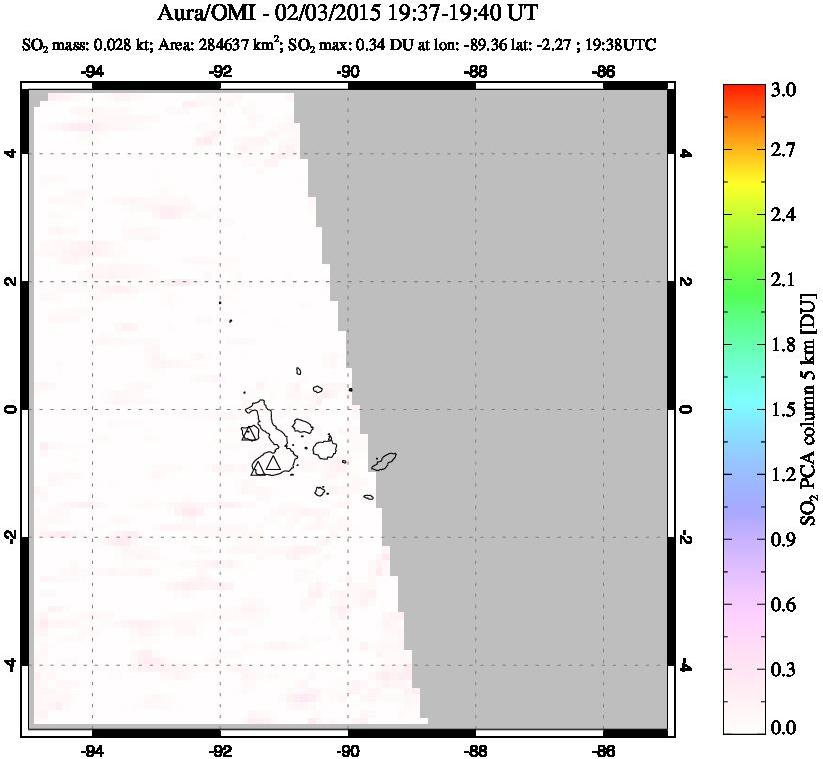 A sulfur dioxide image over Galápagos Islands on Feb 03, 2015.
