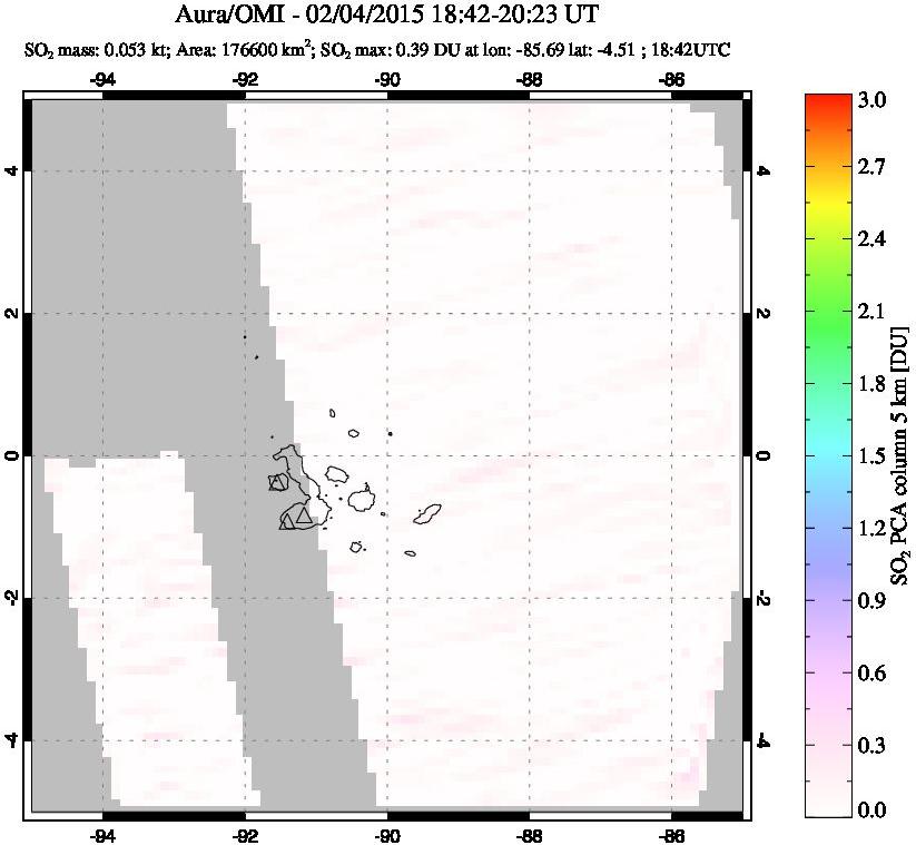 A sulfur dioxide image over Galápagos Islands on Feb 04, 2015.