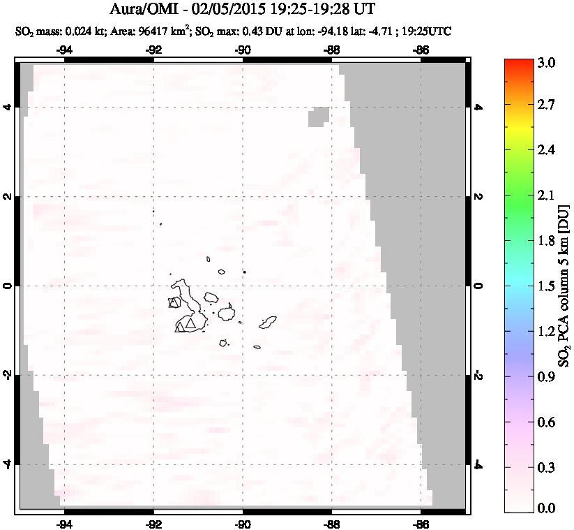 A sulfur dioxide image over Galápagos Islands on Feb 05, 2015.