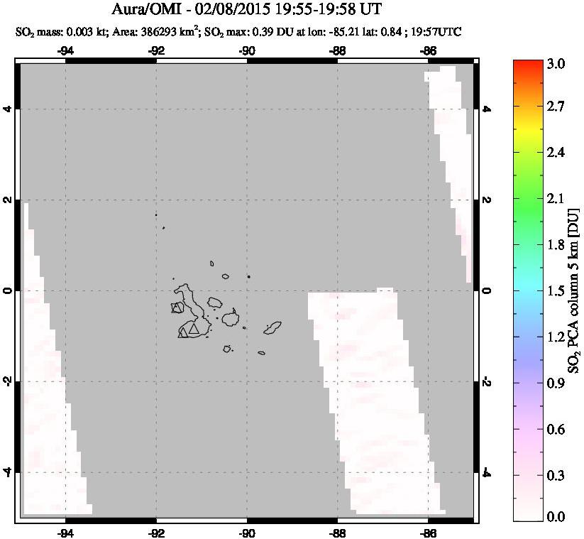 A sulfur dioxide image over Galápagos Islands on Feb 08, 2015.