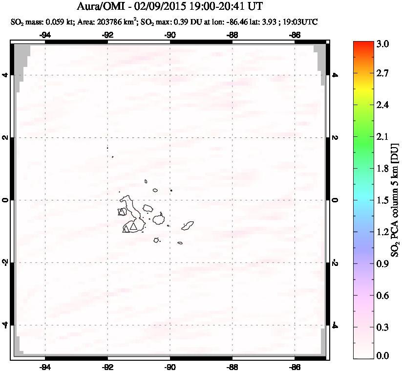 A sulfur dioxide image over Galápagos Islands on Feb 09, 2015.