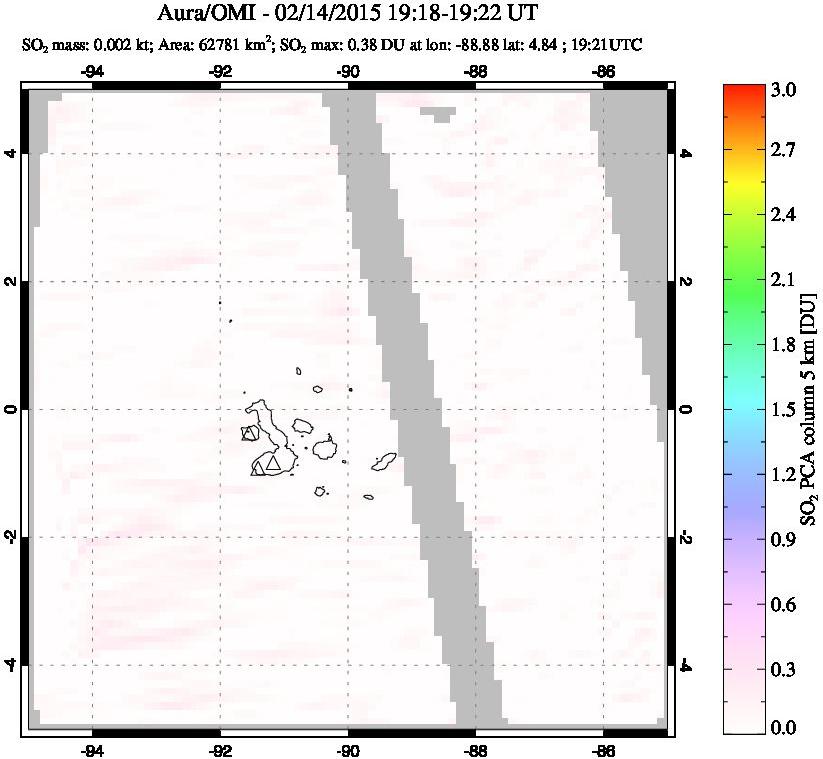 A sulfur dioxide image over Galápagos Islands on Feb 14, 2015.