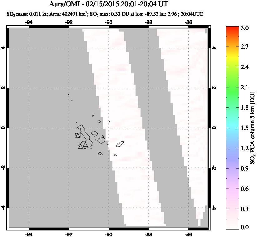 A sulfur dioxide image over Galápagos Islands on Feb 15, 2015.