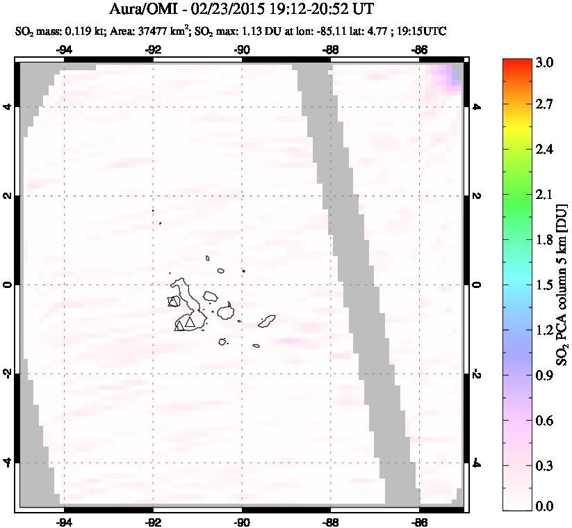 A sulfur dioxide image over Galápagos Islands on Feb 23, 2015.