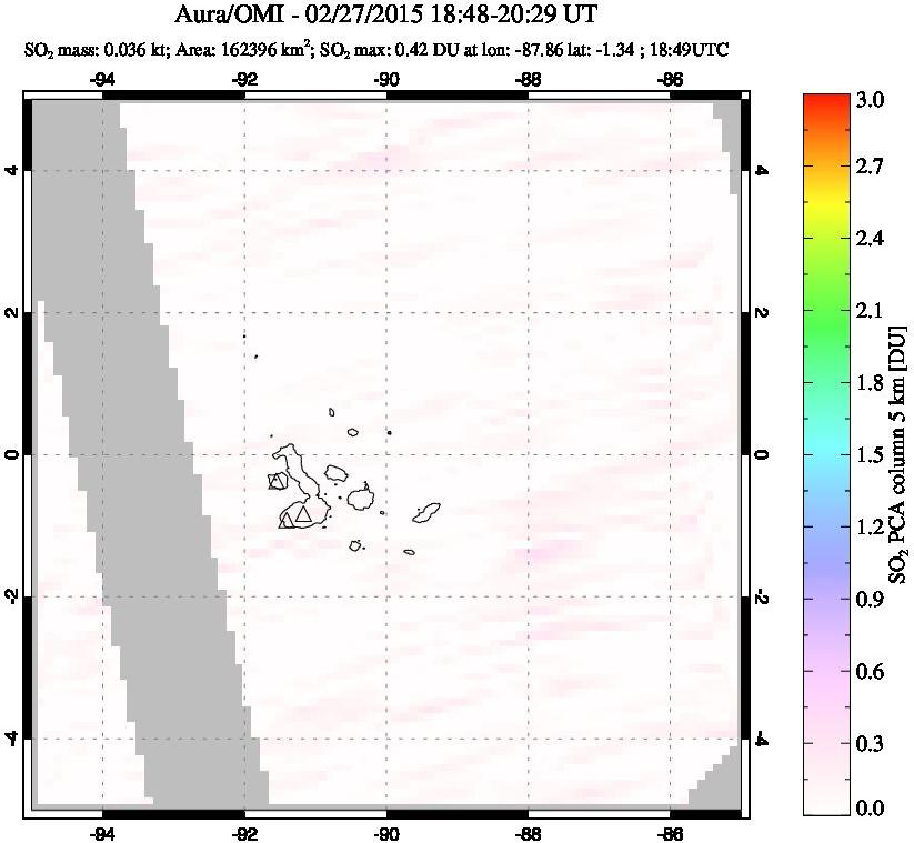 A sulfur dioxide image over Galápagos Islands on Feb 27, 2015.
