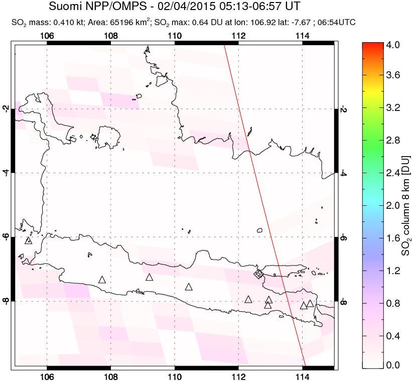 A sulfur dioxide image over Java, Indonesia on Feb 04, 2015.