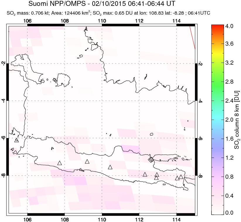 A sulfur dioxide image over Java, Indonesia on Feb 10, 2015.