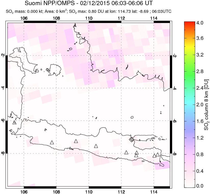 A sulfur dioxide image over Java, Indonesia on Feb 12, 2015.