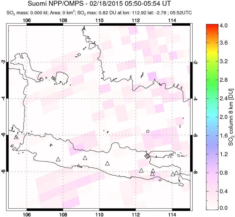 A sulfur dioxide image over Java, Indonesia on Feb 18, 2015.