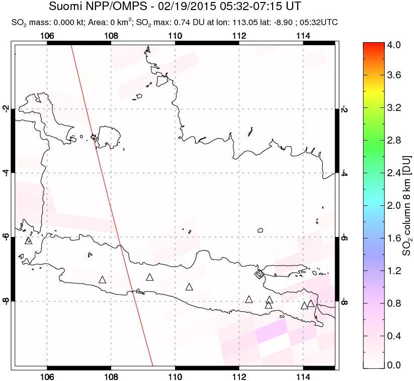 A sulfur dioxide image over Java, Indonesia on Feb 19, 2015.
