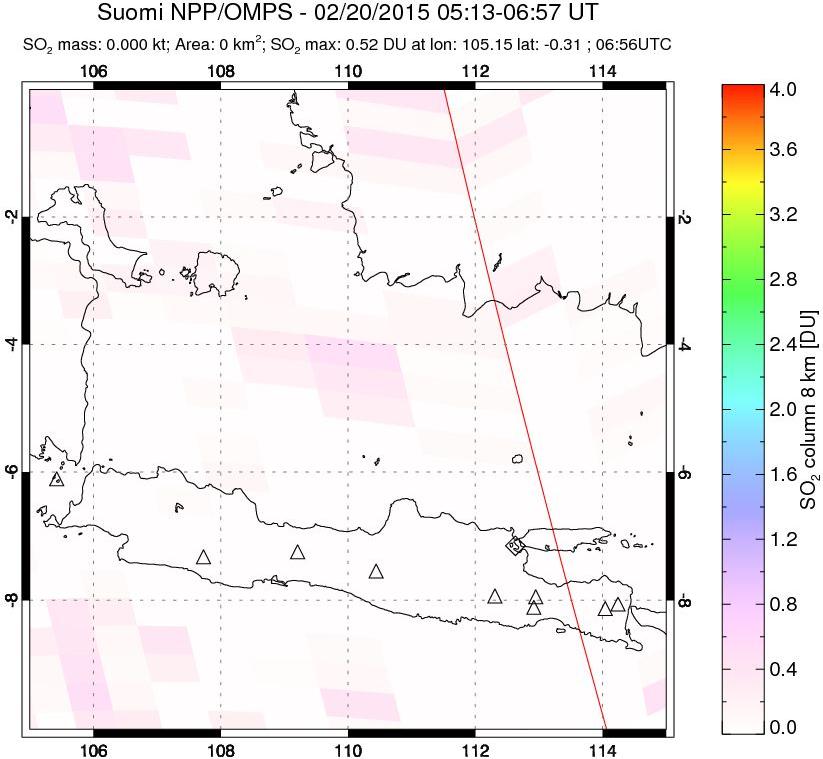 A sulfur dioxide image over Java, Indonesia on Feb 20, 2015.