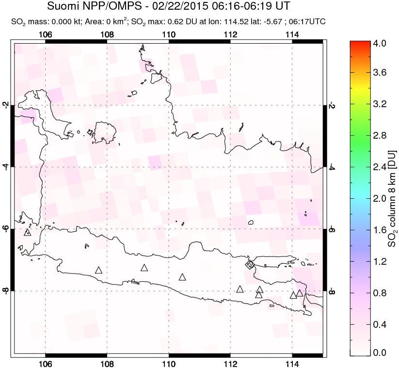 A sulfur dioxide image over Java, Indonesia on Feb 22, 2015.