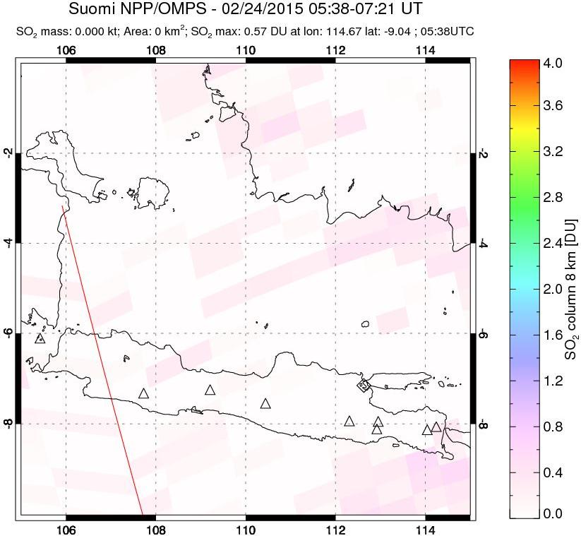 A sulfur dioxide image over Java, Indonesia on Feb 24, 2015.