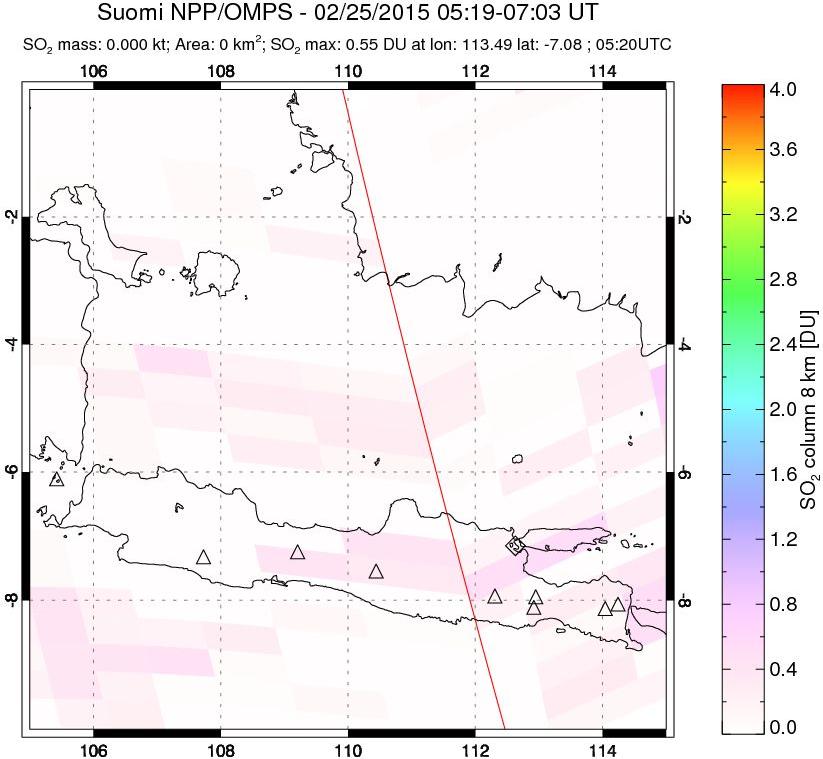 A sulfur dioxide image over Java, Indonesia on Feb 25, 2015.