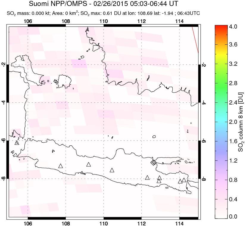 A sulfur dioxide image over Java, Indonesia on Feb 26, 2015.