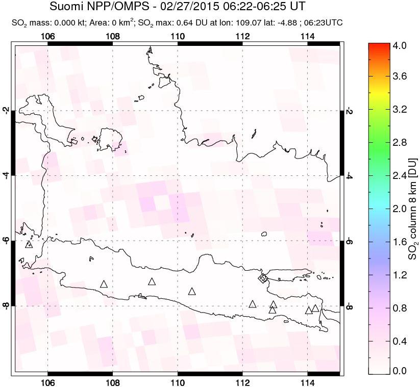 A sulfur dioxide image over Java, Indonesia on Feb 27, 2015.