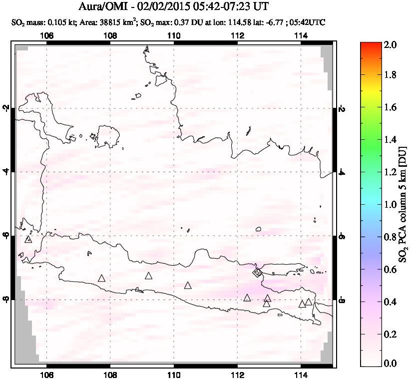 A sulfur dioxide image over Java, Indonesia on Feb 02, 2015.