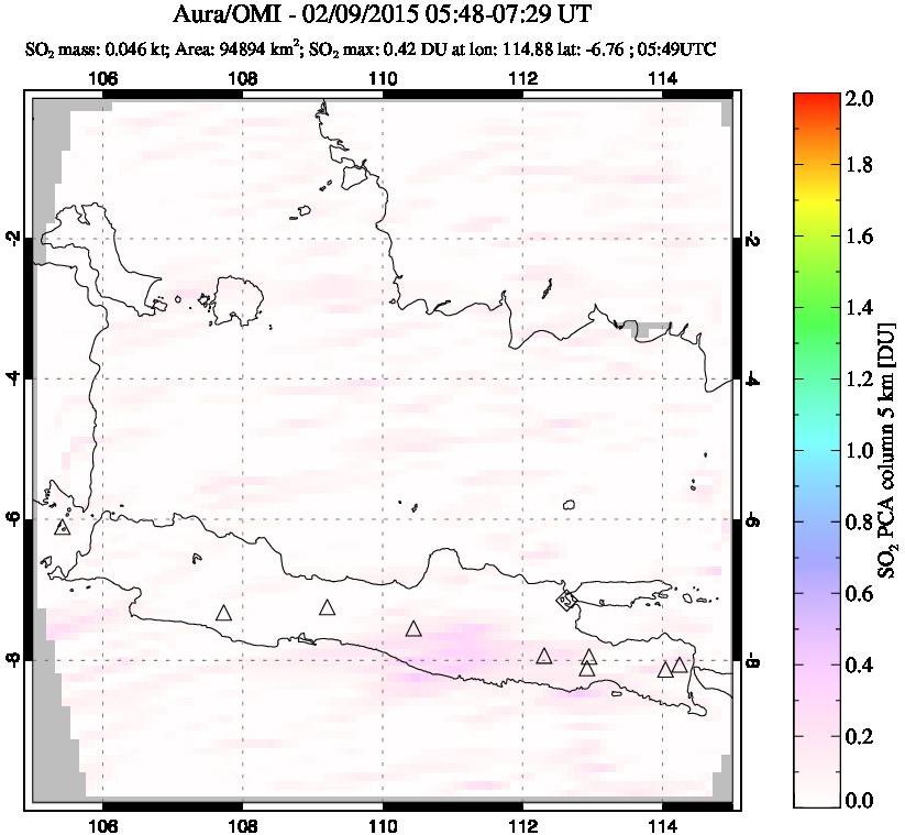 A sulfur dioxide image over Java, Indonesia on Feb 09, 2015.