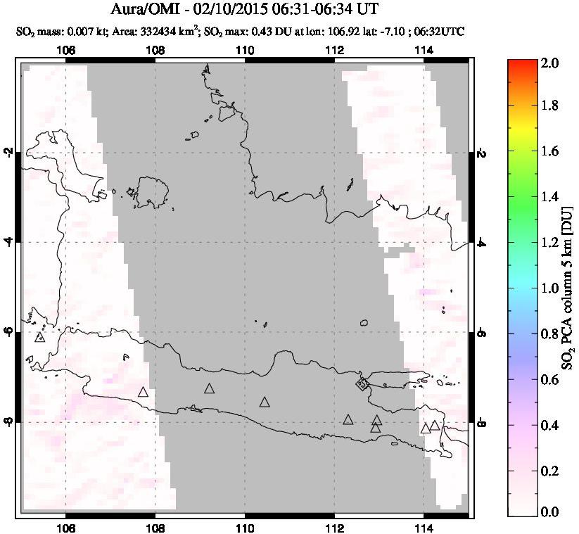 A sulfur dioxide image over Java, Indonesia on Feb 10, 2015.