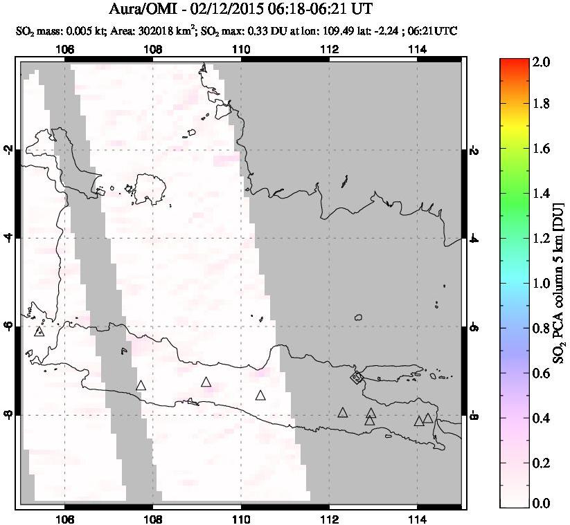 A sulfur dioxide image over Java, Indonesia on Feb 12, 2015.