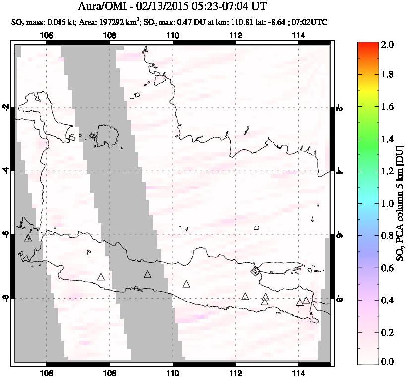 A sulfur dioxide image over Java, Indonesia on Feb 13, 2015.