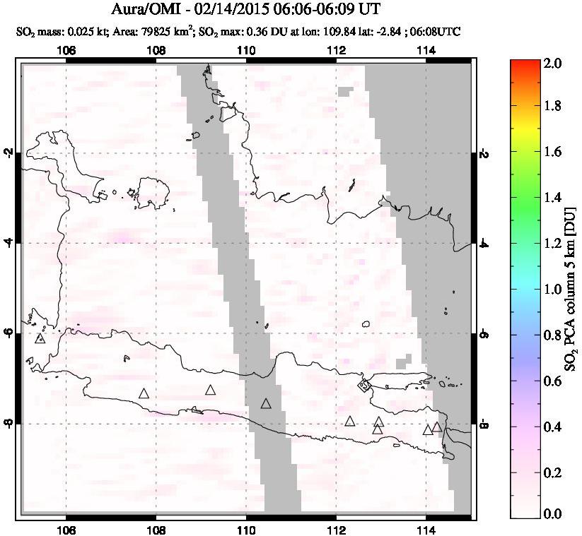 A sulfur dioxide image over Java, Indonesia on Feb 14, 2015.