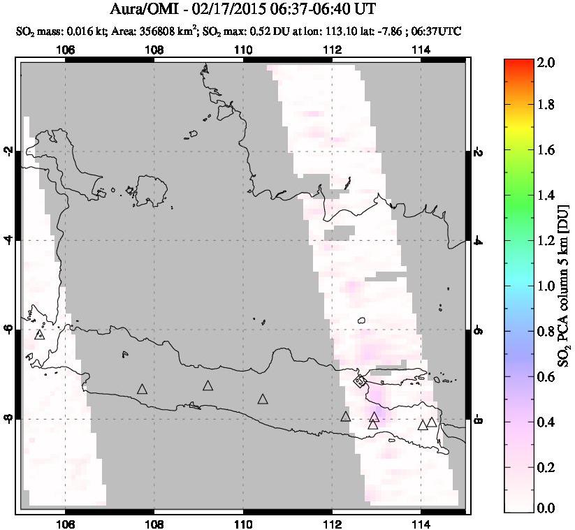 A sulfur dioxide image over Java, Indonesia on Feb 17, 2015.