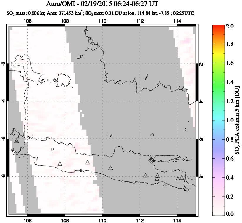 A sulfur dioxide image over Java, Indonesia on Feb 19, 2015.