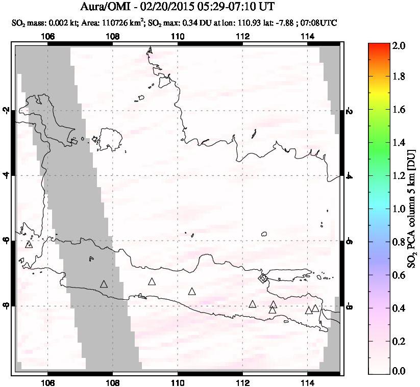 A sulfur dioxide image over Java, Indonesia on Feb 20, 2015.