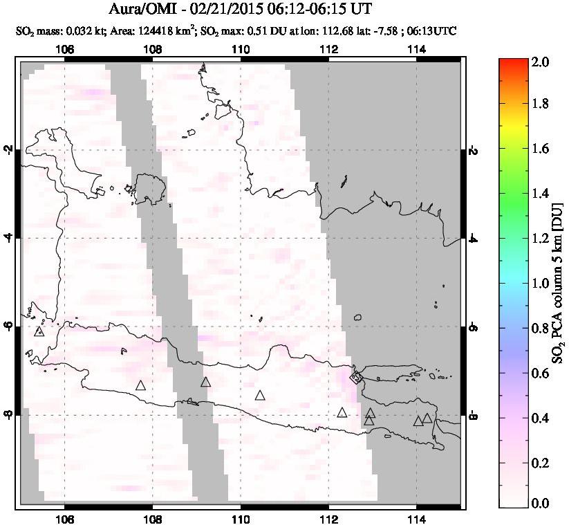 A sulfur dioxide image over Java, Indonesia on Feb 21, 2015.