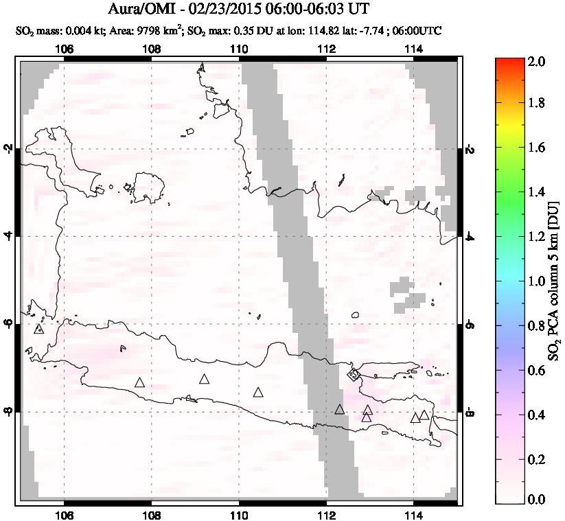 A sulfur dioxide image over Java, Indonesia on Feb 23, 2015.
