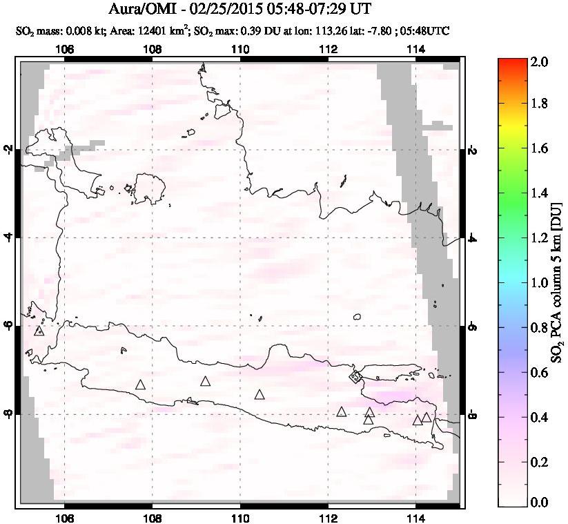 A sulfur dioxide image over Java, Indonesia on Feb 25, 2015.