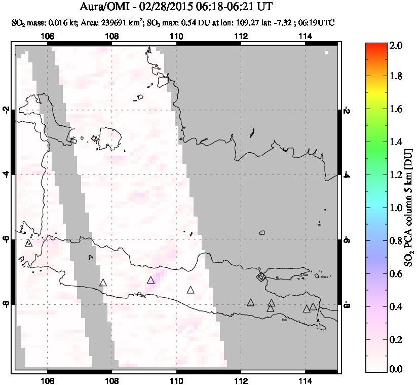 A sulfur dioxide image over Java, Indonesia on Feb 28, 2015.
