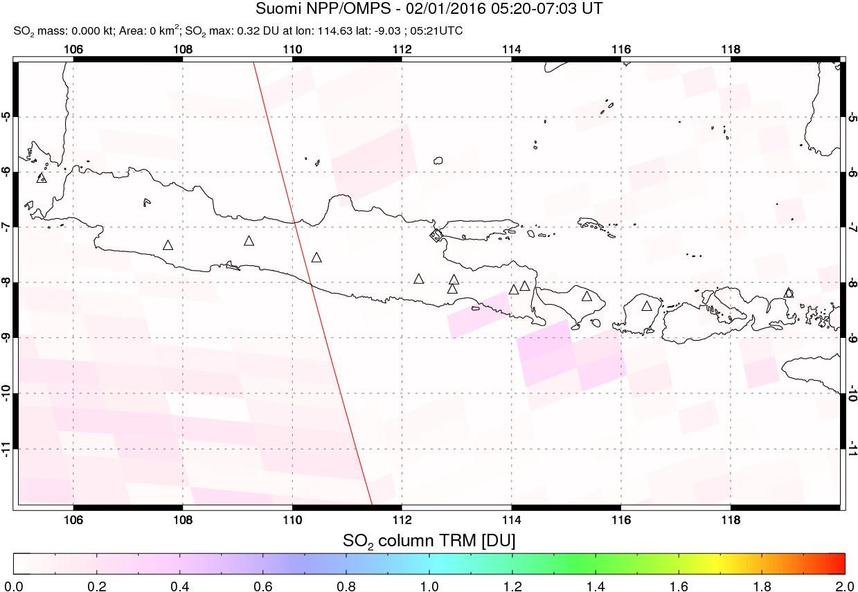 A sulfur dioxide image over Java, Indonesia on Feb 01, 2016.
