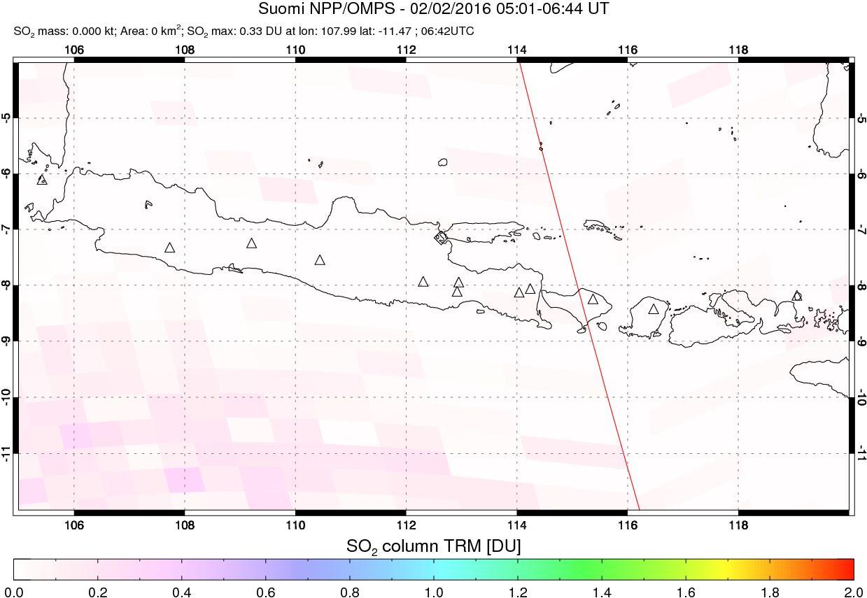 A sulfur dioxide image over Java, Indonesia on Feb 02, 2016.