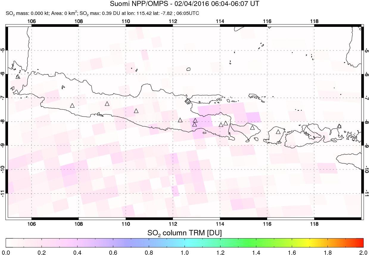 A sulfur dioxide image over Java, Indonesia on Feb 04, 2016.